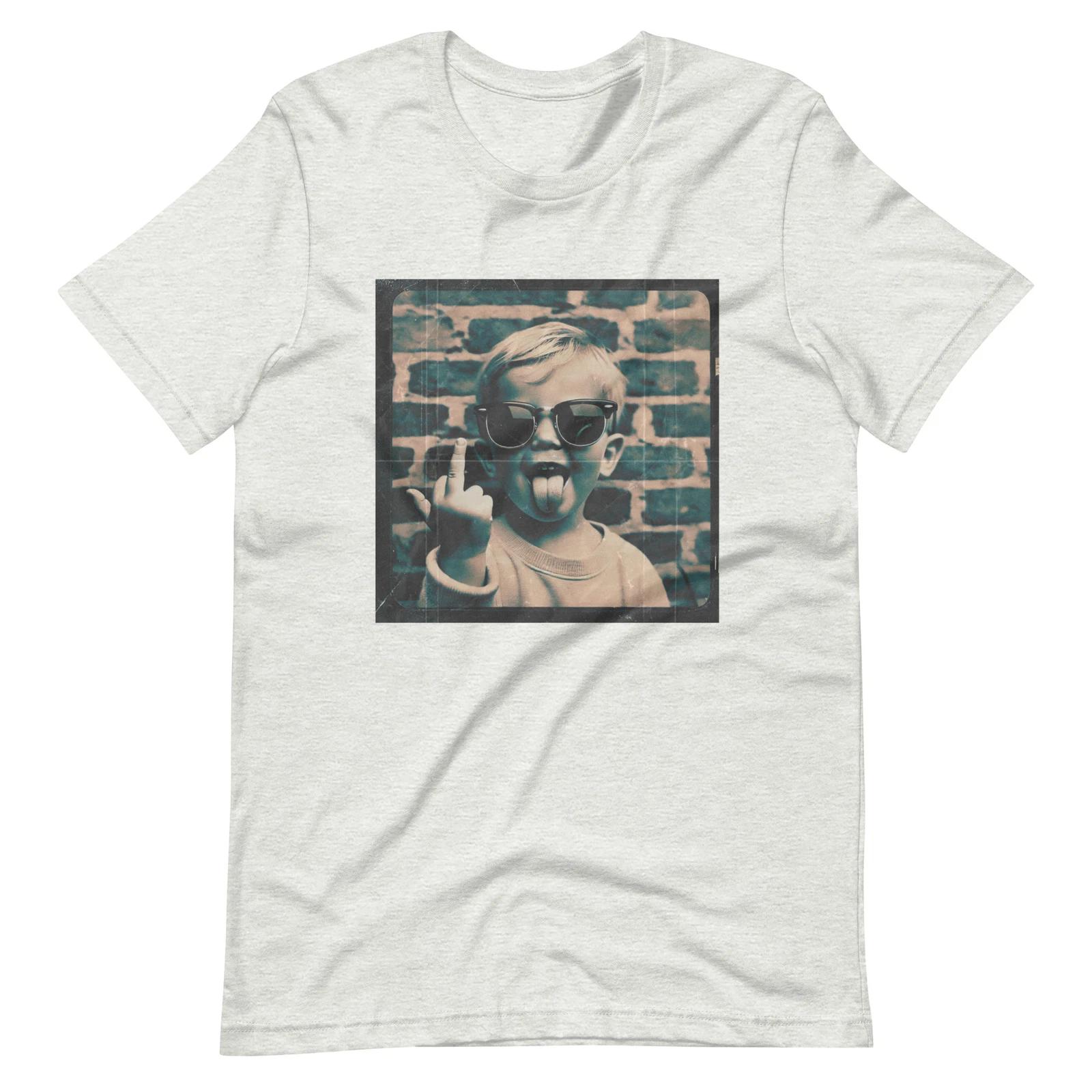 Rebellious Middle Finger Kid T-shirt - Funny Vintage Graphic Unisex Tee 4XL