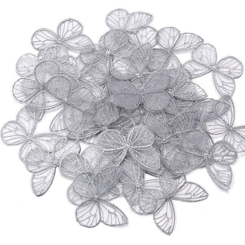 

20Pcs Embroidered Mesh Butterfly 3.5X4.5Cm Cloth Patch Appliques for Diy Clothes Headwear Sewing Supplies Hair Clips Accessories серый