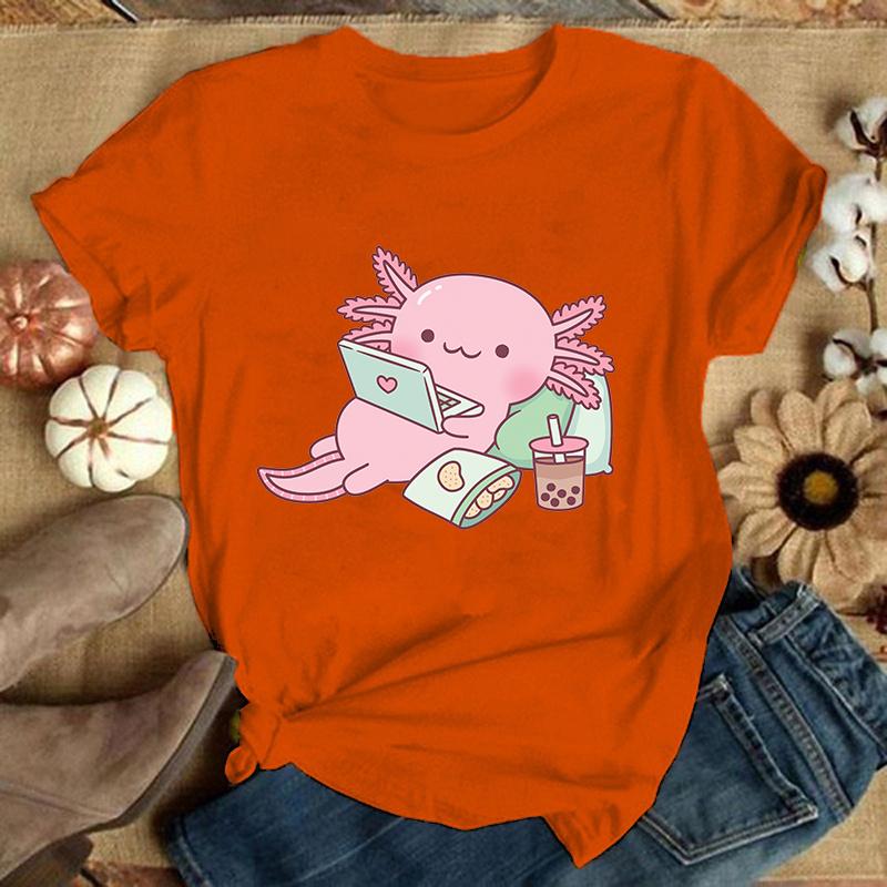 (Premium T-shirt)Hot Axolotl Printed T Shirts Casual Tops Summer Short Sleeve Harajuku T Shirts(Ship Within 24 Hours)