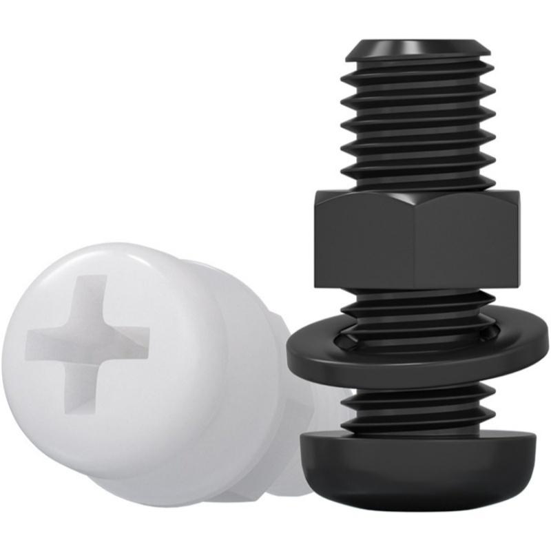 Nylon Round Head Cross Screw Washer Nut Set M2/M2.5/M3/M4/M5/M6 Used for Mechanical Acrylic Product Fixing Fastener White black