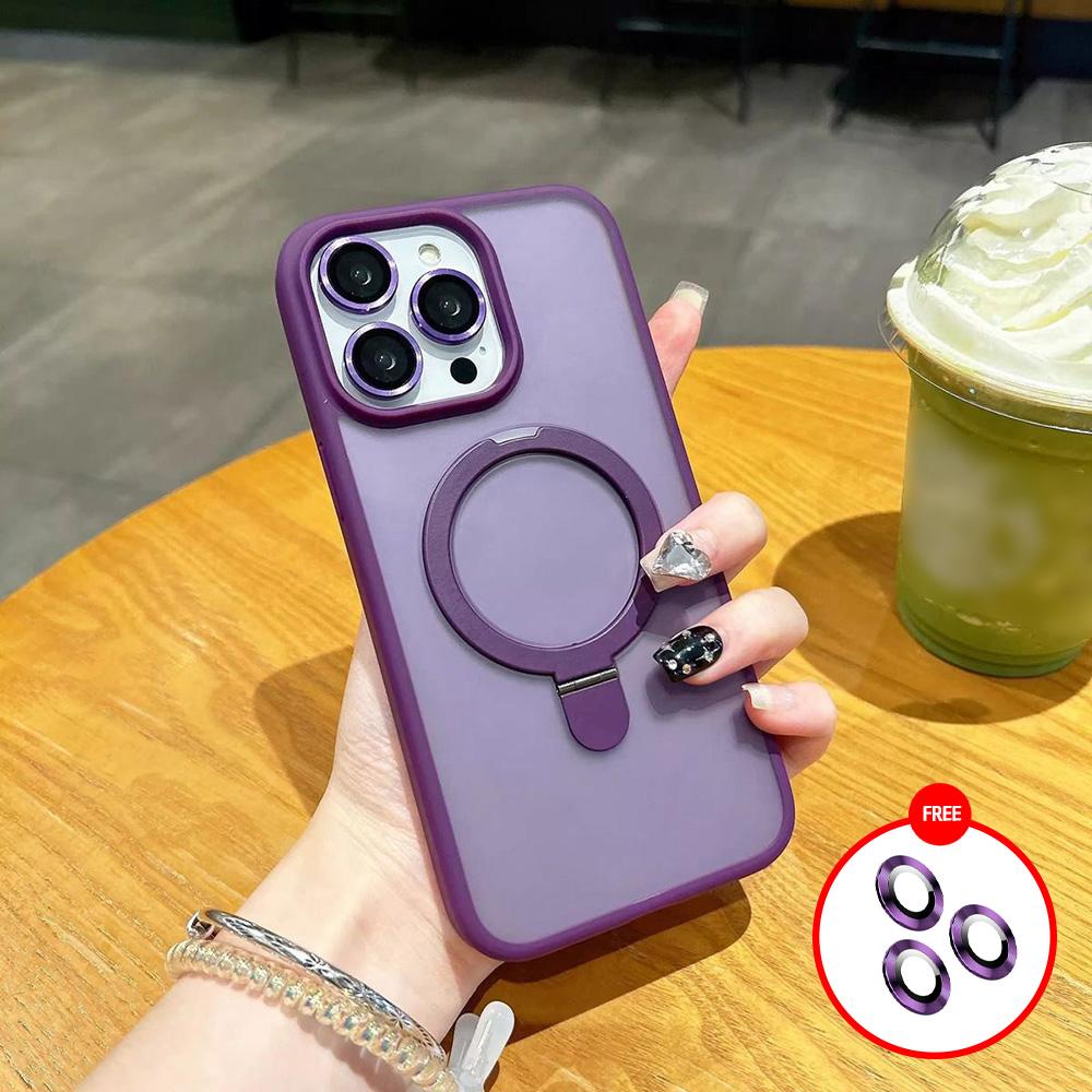 Matte Ring Holder Glass Lens Phone Case For iPhone 16 15 14 13 12 11 ProMax Plus For Magsafe Wireless Magnetic Hard Bumper Cover