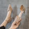 Mesh hollowed-out bag head sandals women's summer 2025 summer new middle heel one-word strap high heels stiletto single shoes