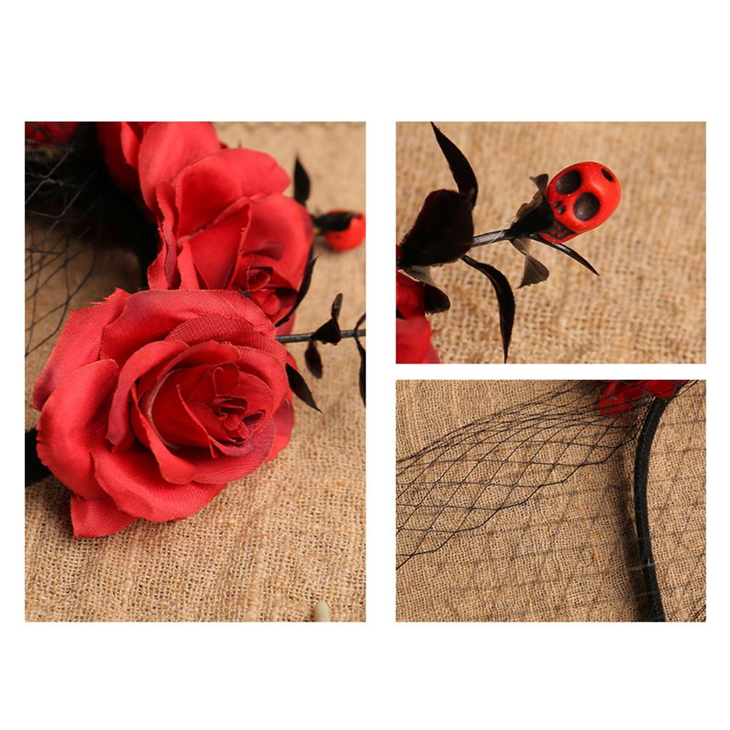 Elegant Rose and Tulle Hair Hoop for Halloween Festivities Adjustable Size Headband Comfortable Hairband Party Ornament
