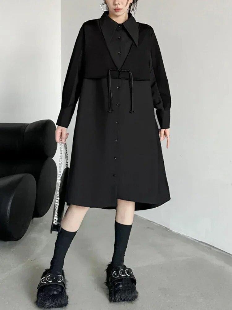 Xitao Unregelmäßigen Knopf Quaste Weibliche Kleid Falsche Lose Frauen Kleid HQQ1791