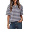 Women Color Block Striped Print Short Sleeve T Shirt Round Neck Loose Casual Soft Daily Summer Basic Tops