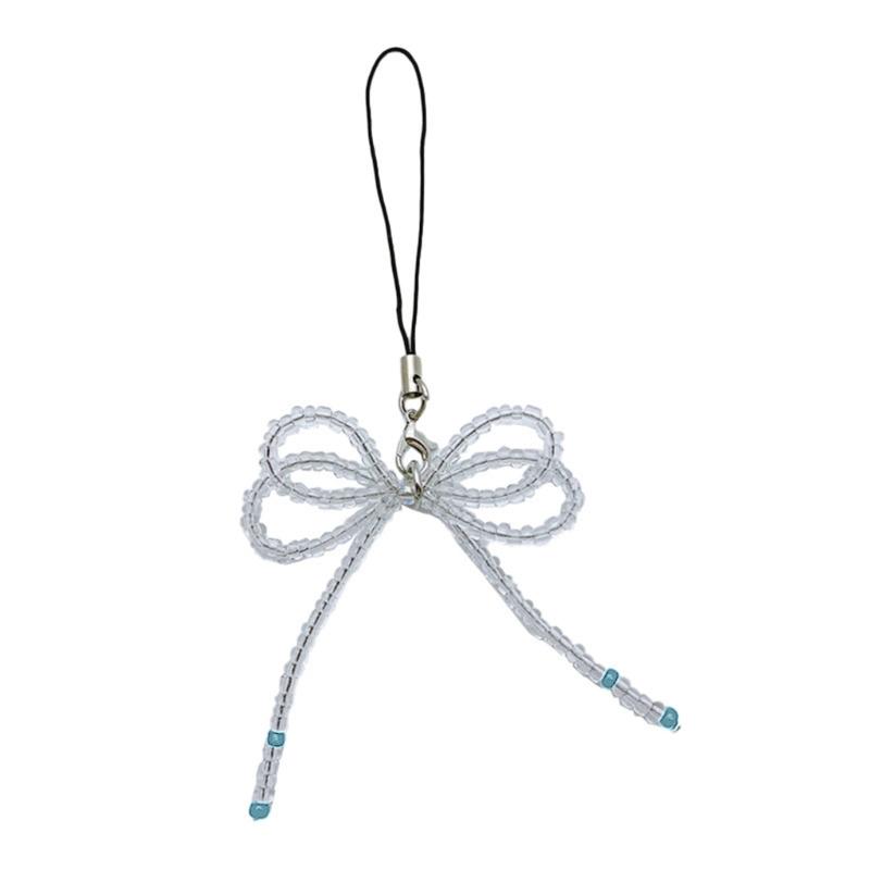 Fashion Glass Beaded Bowknot Phone Charm Straps Y2K Bag Decoration Lanyard Car Keys Hanging Pendants Purse Accessories