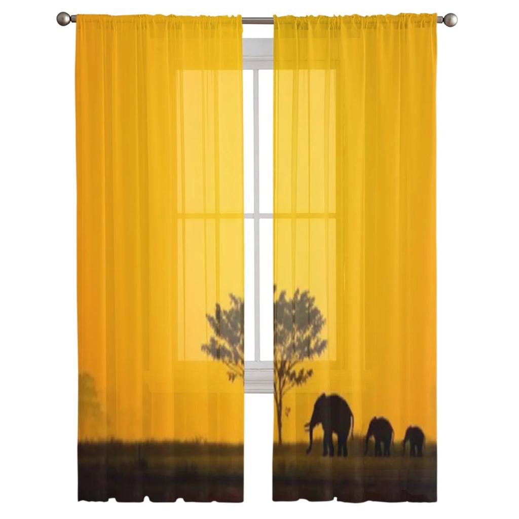 Group of Elephant Tulle Curtains for Living Room Bedroom Window Sheer Curtains Kitchen Balcony Voile Curtains