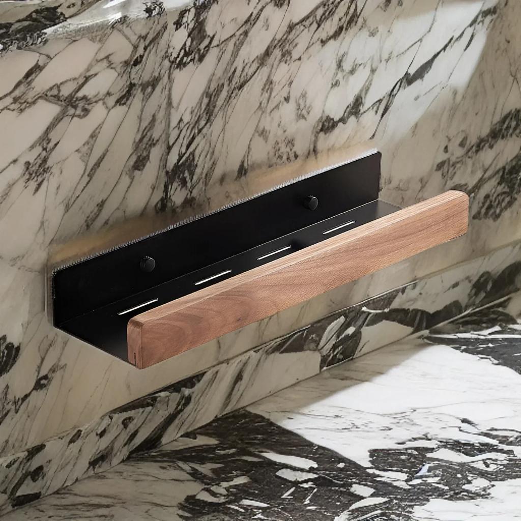 Black Walnut Wood Bathroom Storage Shelf Wall Mounted Toilet Non Perforated Bathroom Storage Rack Bathroom organizer