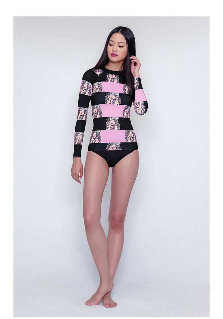 Bañador de manga larga para mujer estilo coreano con protección solar para surf, buceo y deportes de playa.