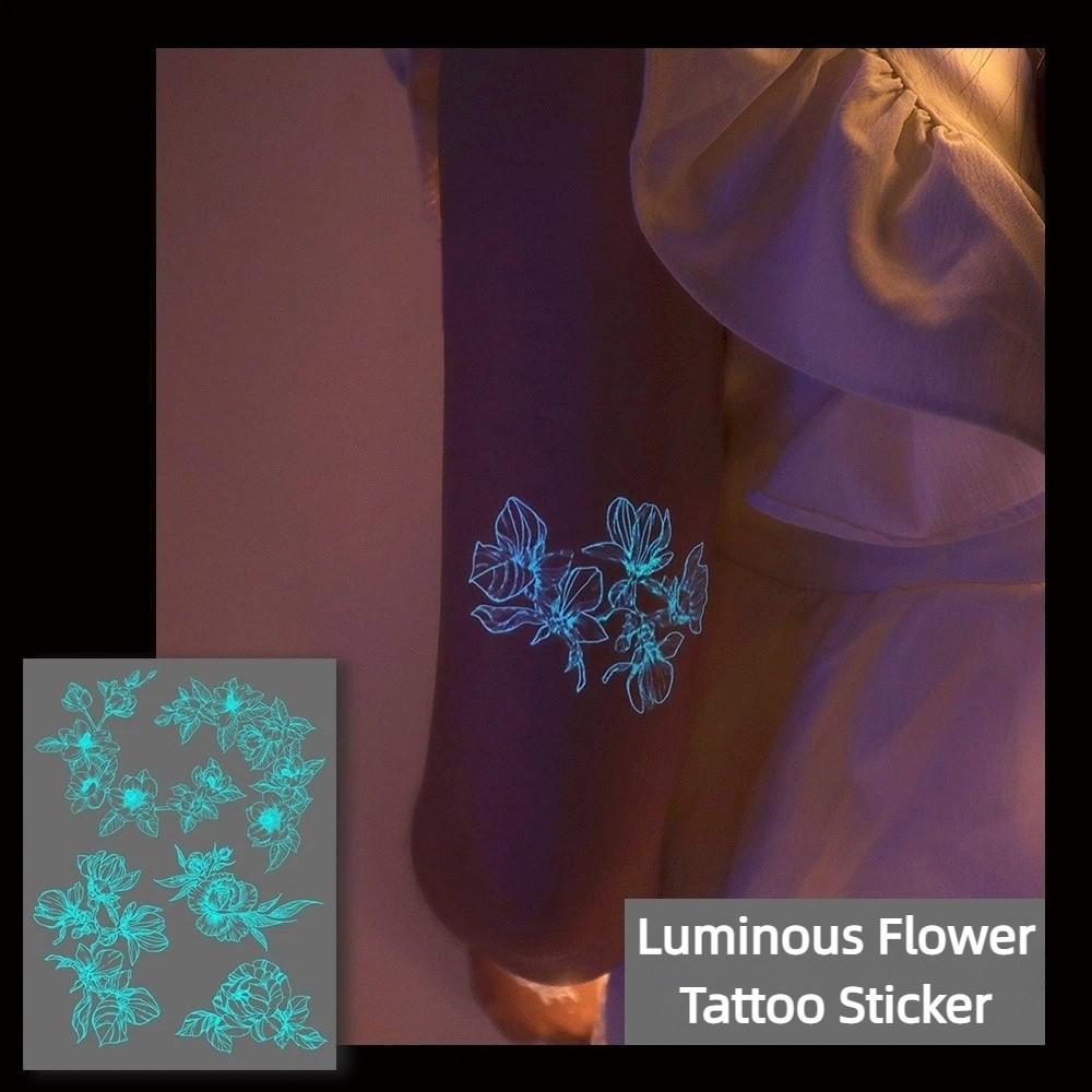 Temporary Luminous Flower Tattoo Sticker Rose Butterfly Love Heart Leaf Butterfly Tattoo Stickers Long Lasting Noctilucent