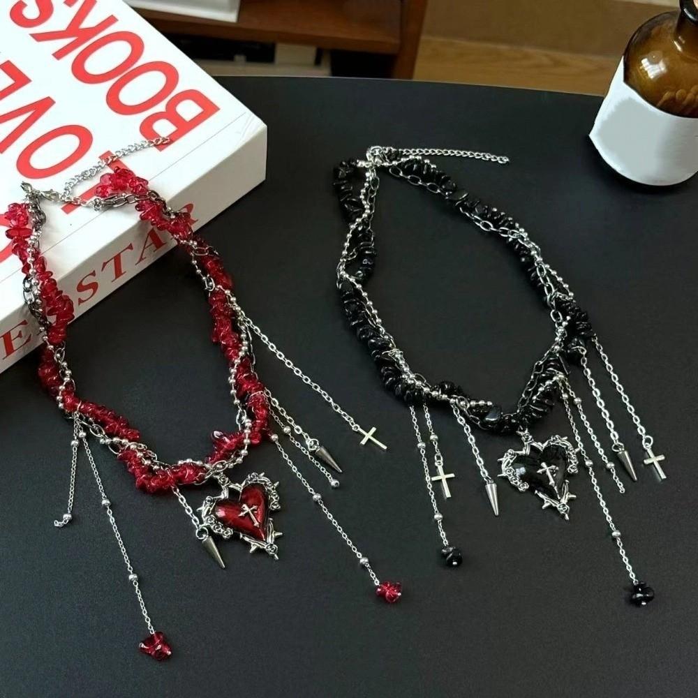Gravel Bead Love Double Layer Choker Korean Y2K Style Metal Clavicle Chain  Cosplay