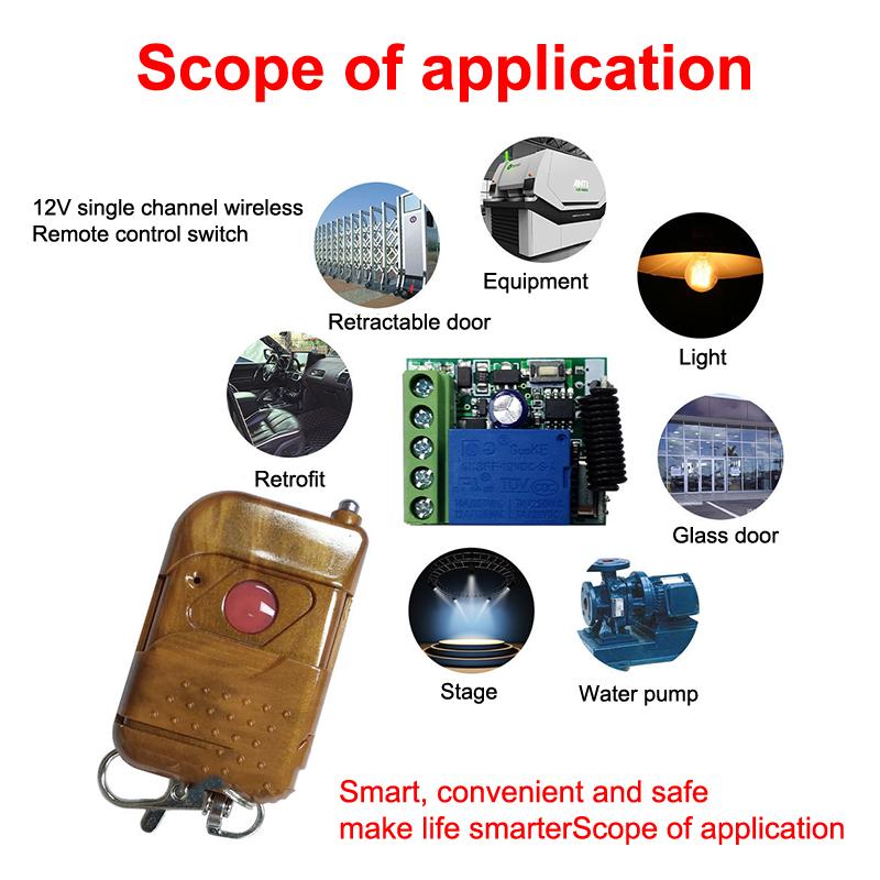 DC 12V 10A RF Relay Receiver 433mhz Wireless Remote Control EV1527 Learning Code Transmitter 2 bottons