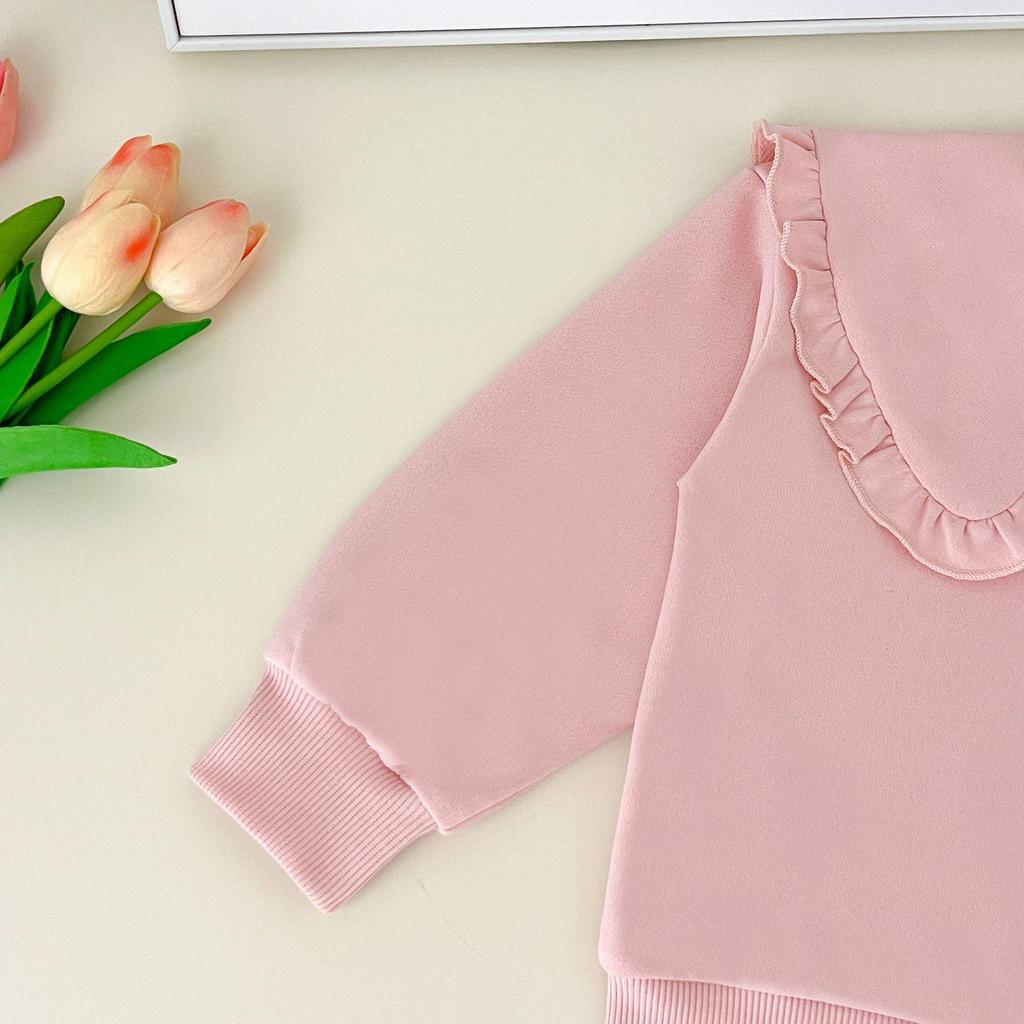 Korean Style Girls' Large Lapel Sweatshirt & Bell Bottom Pants Set - Trendy Children's Two-Piece Outfit