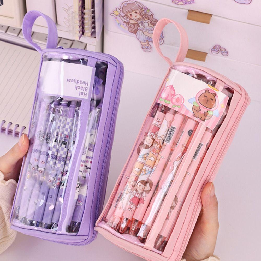 Standing Large Capacity Pencil Bag PVC Zipper Pencil Case Transparent Pencil Case  Student Learning
