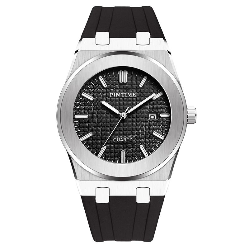 PINTIME Top Brand Sport Men's Watches Silicone Strap Waterproof 30m Calendar Check Face Dial Fashion Quartz Wristwatch Relogios