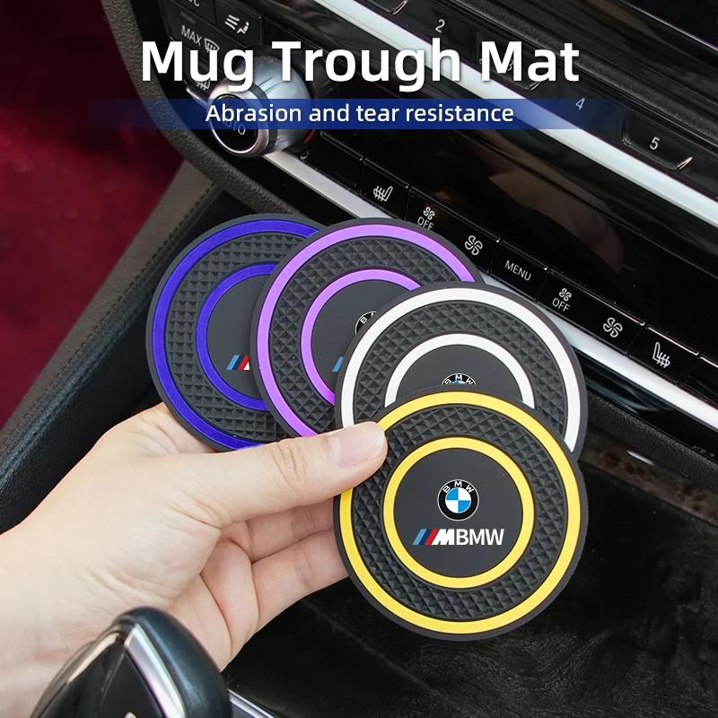 LHNJF1 2026 Car Sticker PVC Car Coaster Water Cup Anti-Slip Silicone Pads Interior Accessories For BMW Motorsport X1 X3 X5 E39 E46 E90
