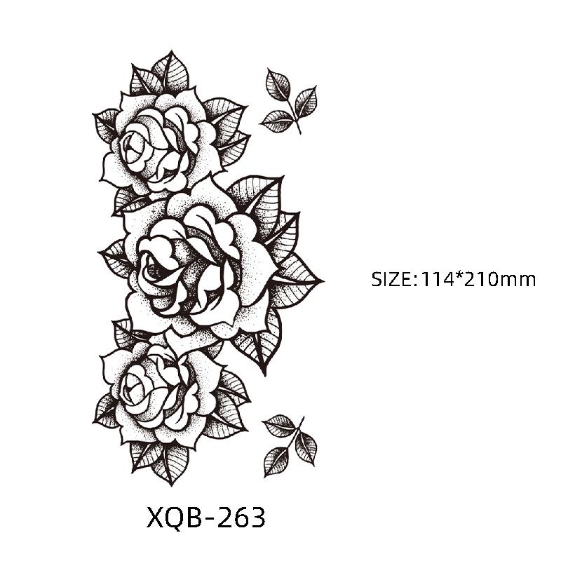 Waterproof Black & White Sketch Flower Half Sleeve Tattoo Stickers
