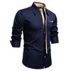 Autumn Men's Fake Tie Long Sleeve Shirt Men New Fashion Special Design Solid Shirts Male Versatile Casual Social Wedding Party