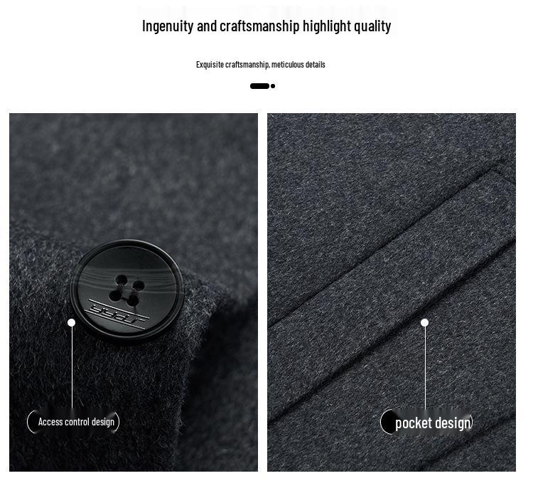 Men's Mid-Length Wool Coat with Removable White Goose Down Liner - Thickened Warm Windbreaker for Autumn/Winter Season
