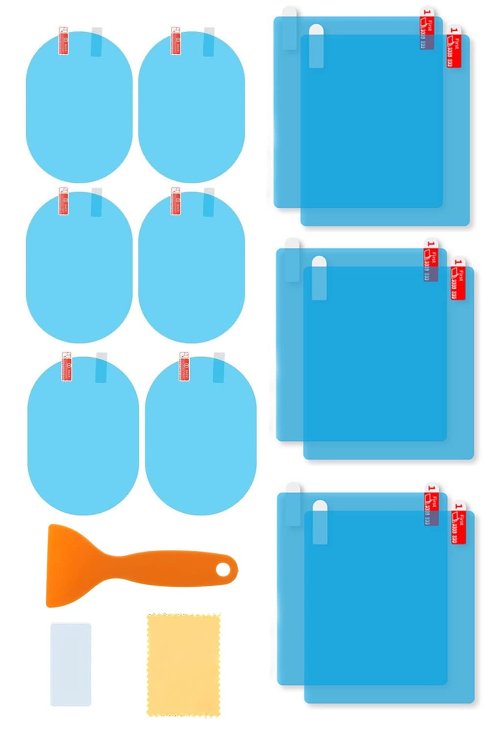 

YFFSFDC Car Rearview Mirror Waterproof Hydrophilic Film for Car Side Ensures Clear Safe Universal 6 Oval 6 Square Easy Application Film, 12-Pack,