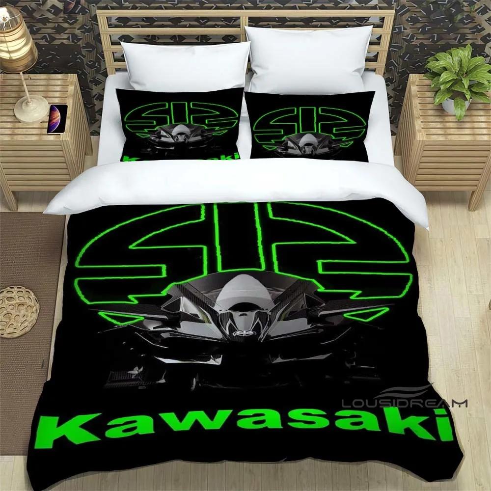 3D Retro Druck K-Kawasaki Motorrad Logo Bettwäscheset Elegantes Bettwäscheset Bettbezug Bettquiltbezug Luxus Geburtstagsgeschenk