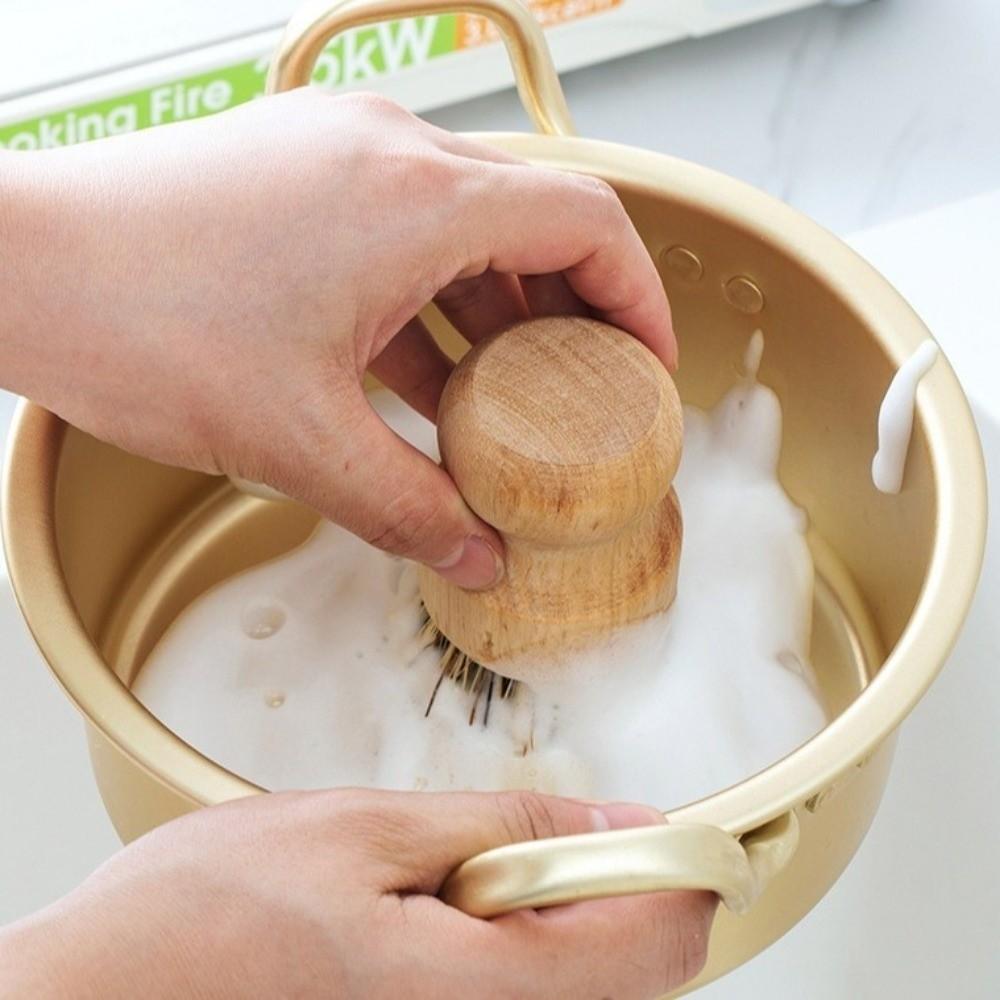 Wooden Handle Dish Scrub Brushes Handheld Scrubbing Brush Cleaning Scrubbers  for Bowls Plates Pot
