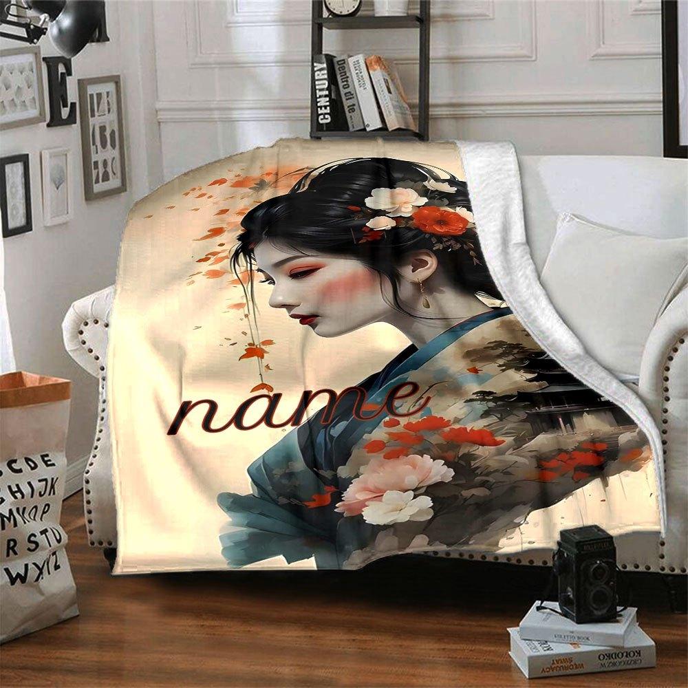 Autumn Kimono Elegance Lightweight Personalized Blanket Customize Text Warmthful Decor For Sofa Couch Office Bed Picnics Ideal For All Seasons Cozy