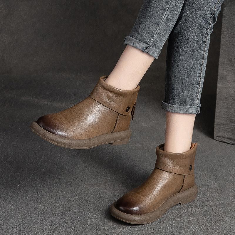 GKTINOO 2024 New Autumn/Winter Shoes Women Boots Genuine Leather Flat With Handmade Candy Color Round Toe Leisure Ladies Boots