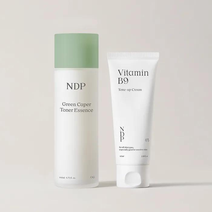 [Increased Volume] Green Caper Toner Essence 140ml + Vitamin B9 Tone-Up Whitening Cream 65ml 2-Piece Set