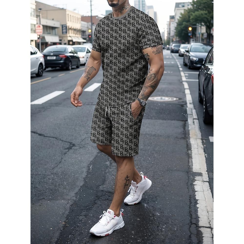 Fashion Art Aesthetics Cartoon People Print Tracksuit for Men Summer New Men's Beach Jogging Sets Casual O-neck Tshirt Shorts Set