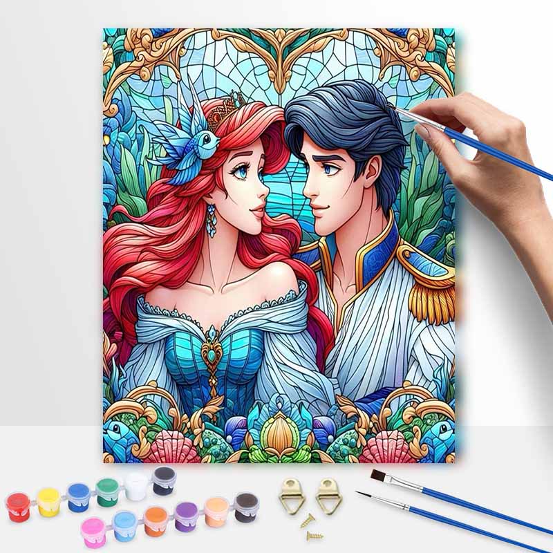 Disney Little Mermaid stained glass painting kit, handmade diy art painting home wall decoration, romantic royal couple creative crafts 20x30cm