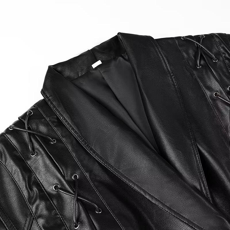 Womens Vintage Brown Leather Jacket Loose Fit Square Collar Zip Up Winter