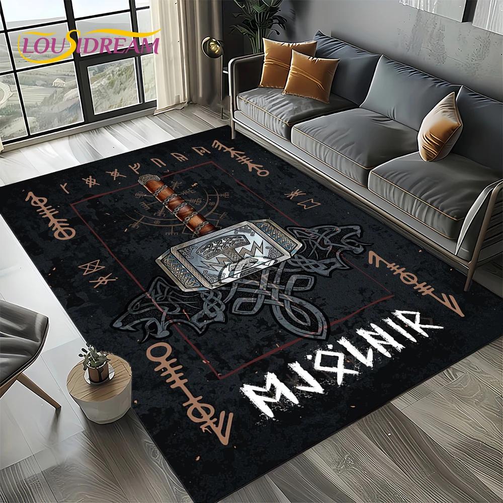 VIKAMA Vintage Runen Kriegsgott Muster Teppich Langlebig und Pflegeleicht Wohnzimmer Schlafzimmer Spielzimmer Teppich Heimdekoration