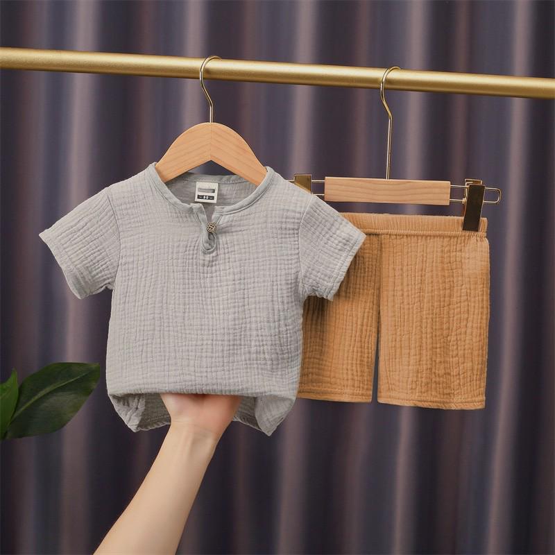 Children's Summer Cotton-Linen Shorts & Top Set - Baby Double-Layer Gauze, Loose Two-Piece Chinese Style