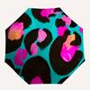 1pc Neon Leopard Print Automatic Folding Umbrella - 8-Rib Iron Frame, Windproof, Portable Sunshade with Plastic Handle for Travel & Outdoor