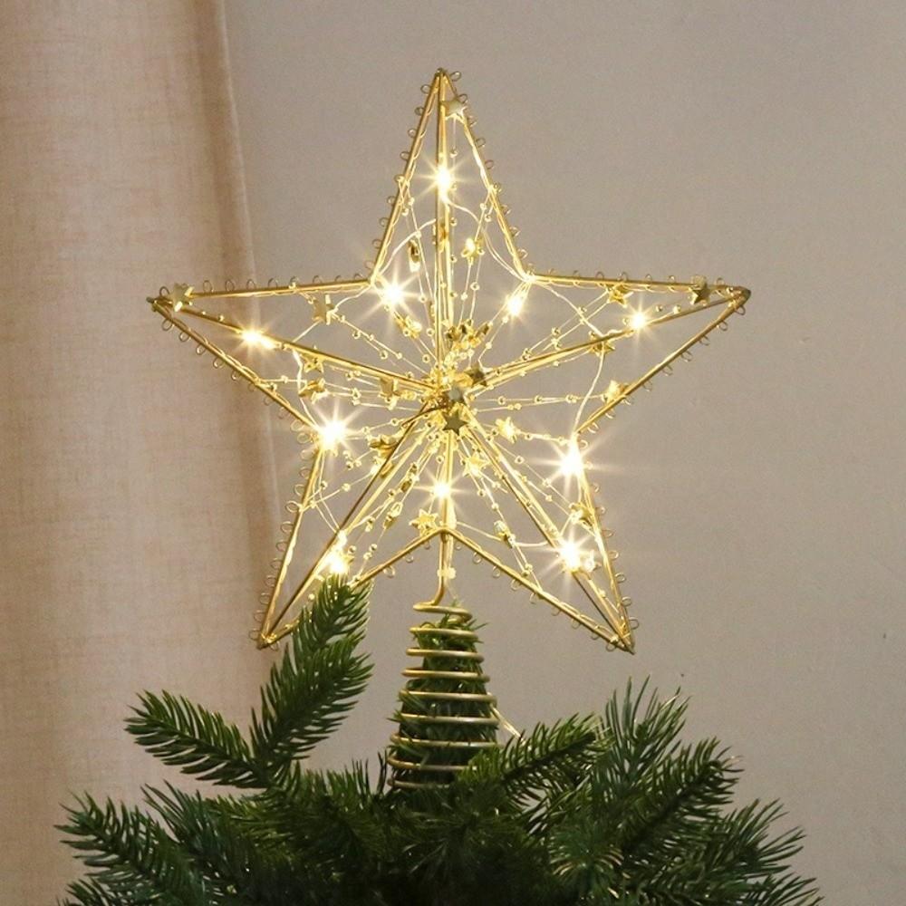 Hollow Snowflakes Xmas Tree Ornament Iron Glowing Tree Topper New Christmas Trees Topper