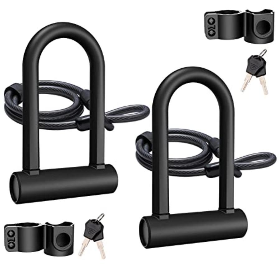 Heavy Duty U Lock for Bike Motorcycle Security 16mm Shackle 4ft 6ft Cable with Mounting Bracket Silver
