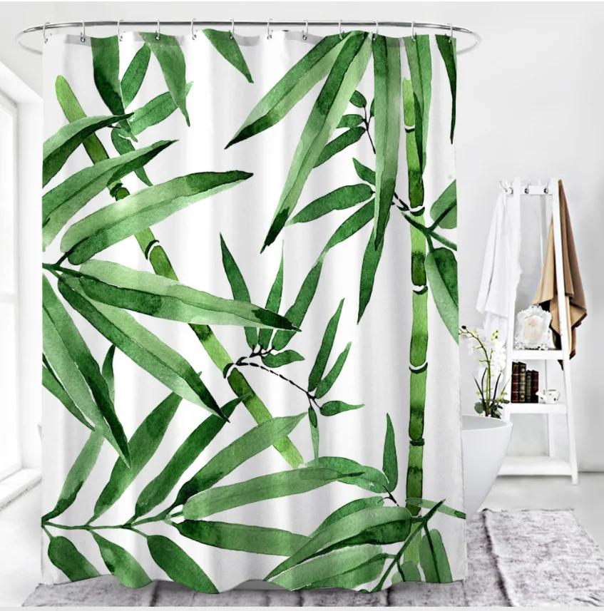 Waterproof Bath Curtains Hand Painted Bamboos Leaves Shower Curtain Green Simple Life Home Decorative Bathroom Decor Accessories