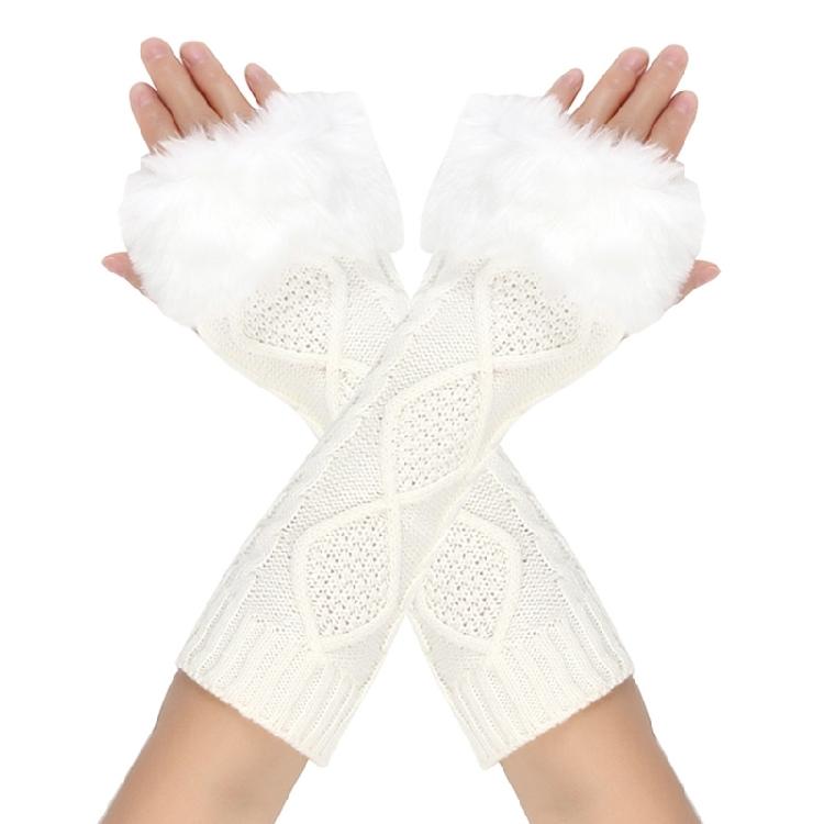 Teenagers Winter Half Finger Mitten Plush Cuffs Keep Warm Lengthen Wrist Gloves