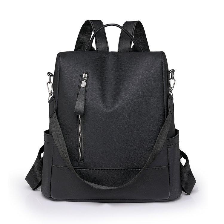 Solid Color Women's Backpack Large Capacity Travel Bag PU Schoolbag