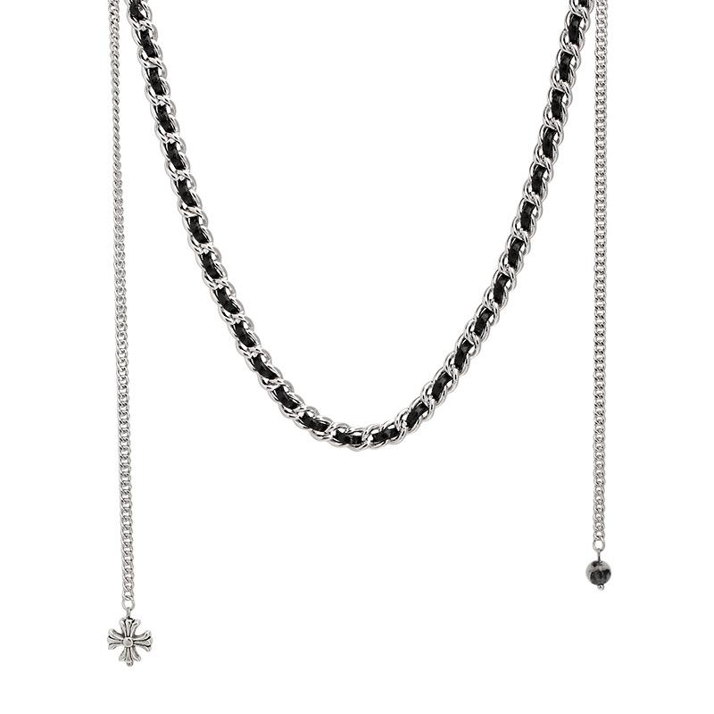 Korea personalized design cross leather winding necklace metal cold wind collarbone chain necklace