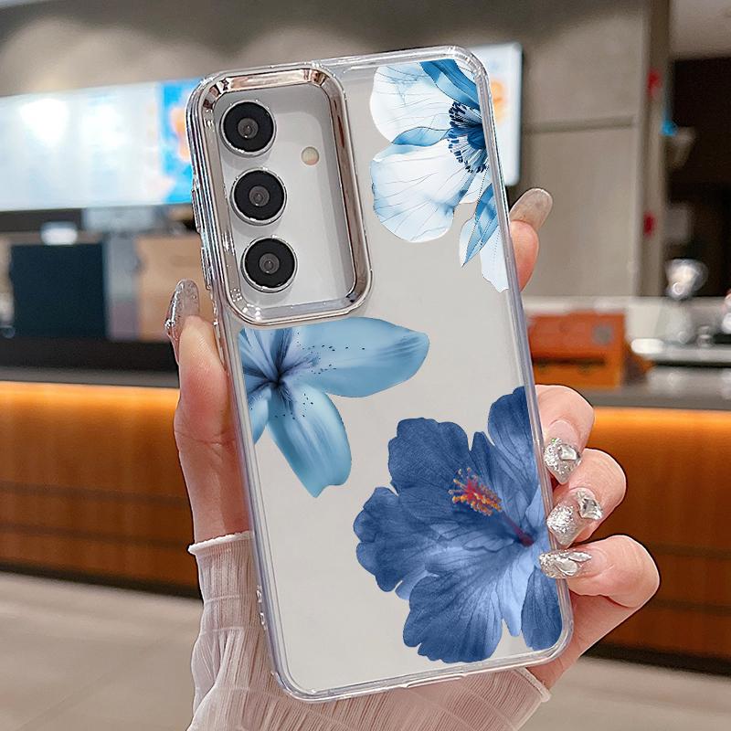 Colorful Flowers Print Case For Samsung S26 S25 Ultra S24 FE S23 Plus S22 S21 A15 A16 A17 A35 A36 A37 A54 A55 A56 A57 5G Plating Lens Soft Cover