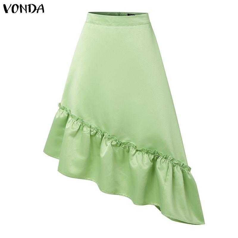 VONDA Women Back Zip-up Waist Smooth Ruffled Irregular Casual Thin Skirts Dress