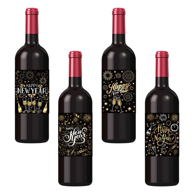 24Pcs 2026 New Year Party Decoration Gold Black Bottle Wrapping Labels Waterproof Wine Decorative Sticker For Champagne