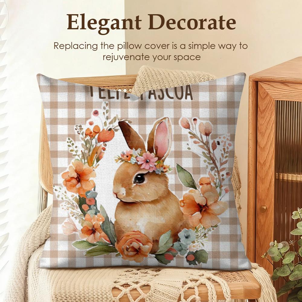 1Pc Easter Cute Bunny Cushion Cover Cool Natural Linen Cushion Cover Double-Sided Print Breathable Sofa Home Decor