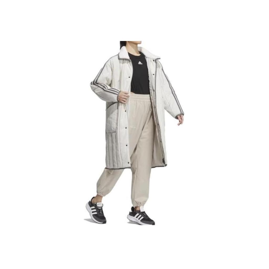 Adidas Ležérní sportovní pruhovaná bavlněná bunda střední délky dámská svrchní bílá IL8952