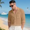 Men's Solid Color Loose-Fit Linen Long-Sleeved Collared Shirt Cardigan