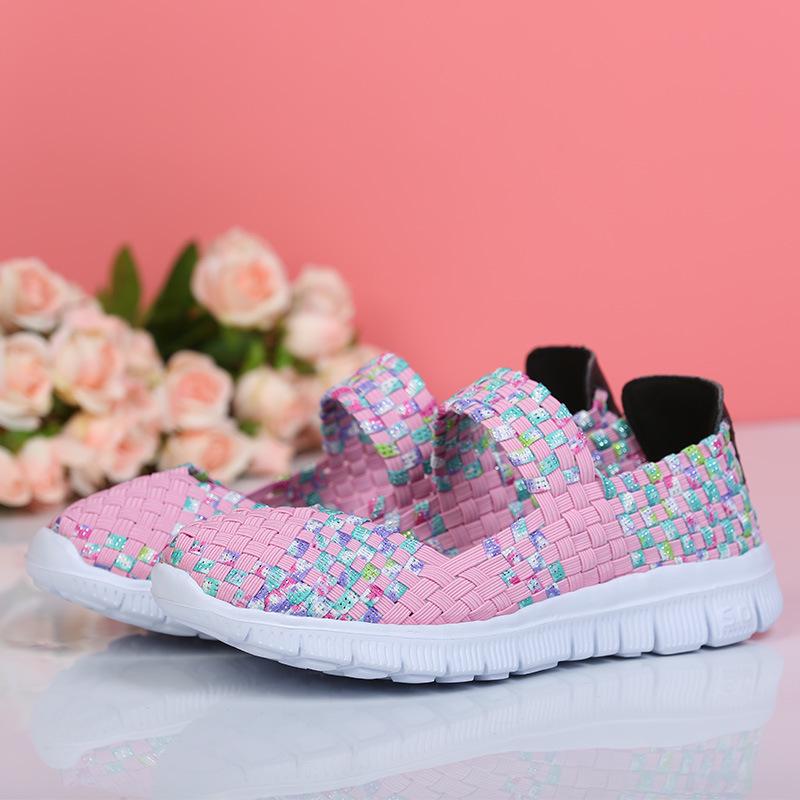 Sapatos Tecidos com Elástico Leve para Mulheres de Meia-Idade e Idosas, Tamanho Grande 42-43, Sapatos Casuais Planos para Mãe.