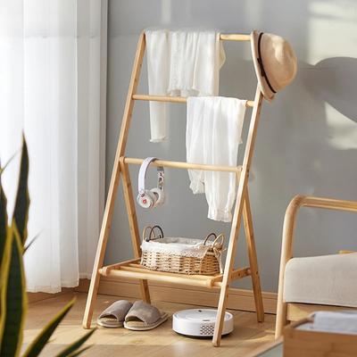 Bamboo Clothing Rack Double Hanging Rods Storage Shelf Small Dress Up Wardrobe Organizer Open Closet for Costumes