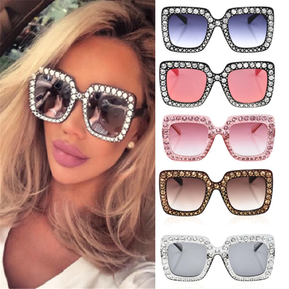 Chic Black Frame Square Sunglasses With Stylish Rhinestone Design For Spring Outdoor Fashion